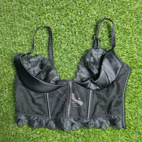 Victoria's Secret Black 34B Very Sexy Floral Embroidered Quarter Cup Bra Top - Picture 1 of 10